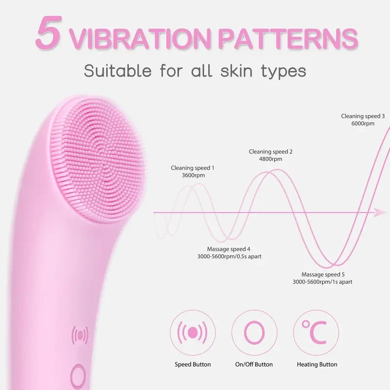 Heatable Vibrating Silicone Facial Cleansing Brush