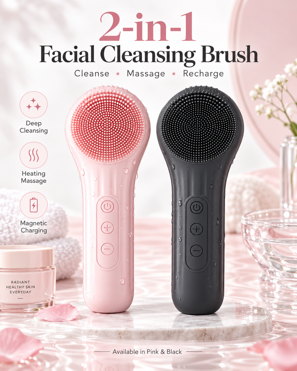 Heatable Vibrating Silicone Facial Cleansing Brush