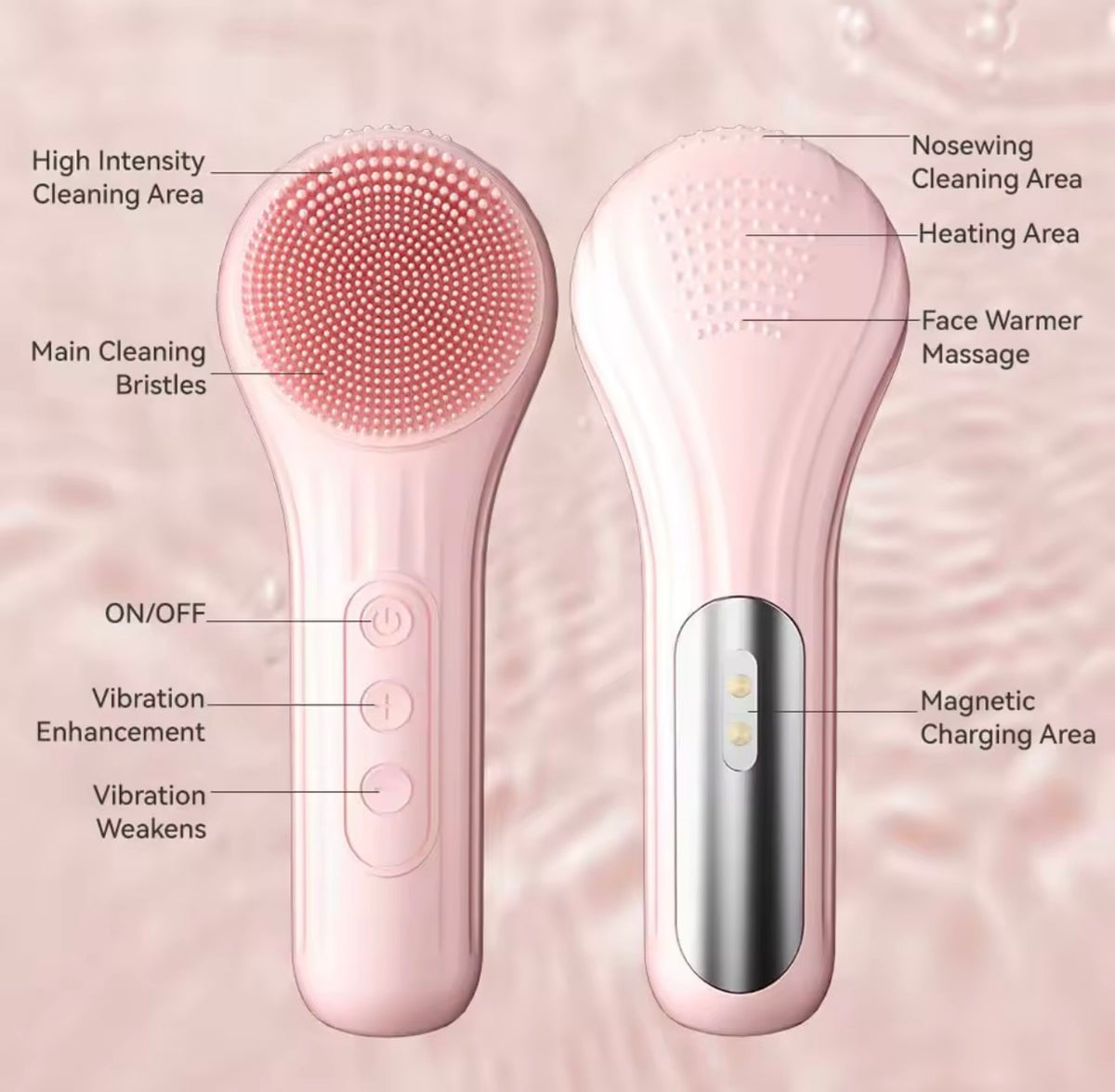Heatable Vibrating Silicone Facial Cleansing Brush