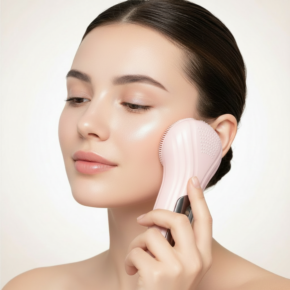 Beauty Woman with Facial Cleansing Brush